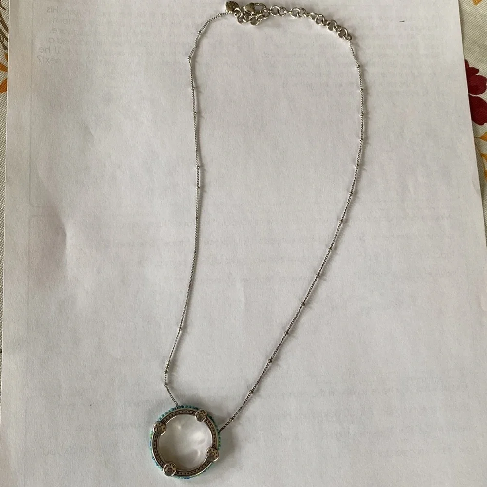 Brighton Global Dream silver and blue beaded open circle pendant collar necklace